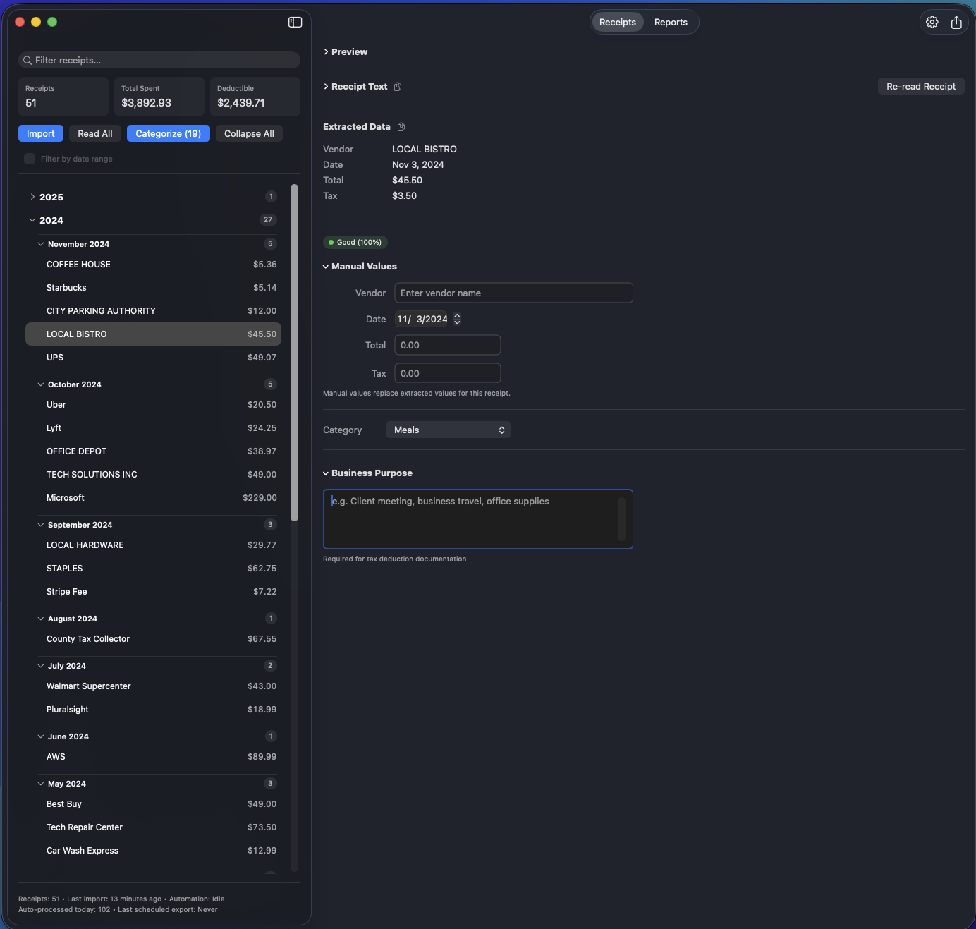 ReceiptMatrix main dashboard